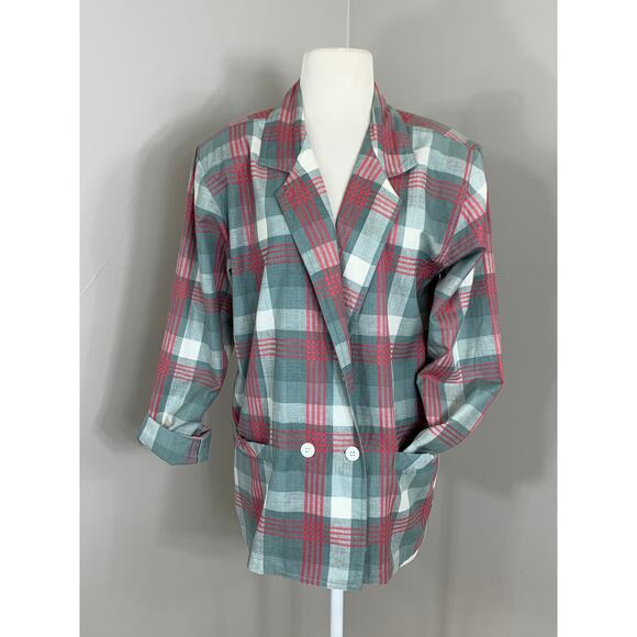 Vintage 80s 90s Iconic Tartan Plaid Oversized Cotton Blazer Spring Summer Preppy - Picture 3 of 11